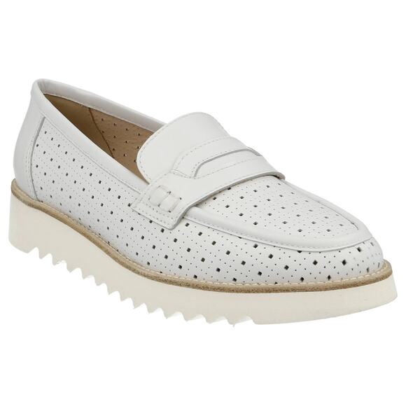 EUC Nero Giardini Italy Perforated Platform Penny Loafers in White Size 40
